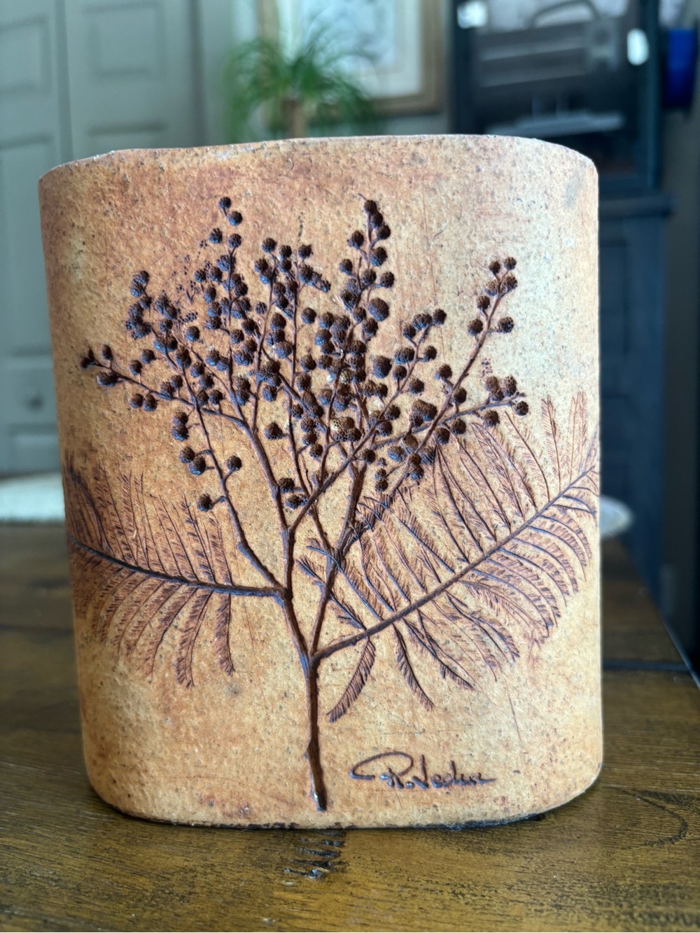 Vintage Raymonde Leduc Vase Signed Herbier Botanical Studio Pottery France